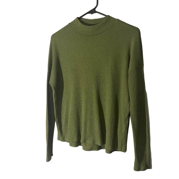 H&M Divided Green Long Sleeve Ribbed Mock Neck Blouse Women Sz S - Picture 2 of 6